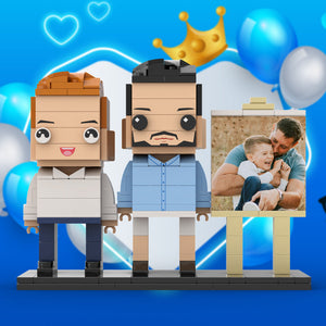 Full Body Customizable 2 People Dad Cuddle His Son Little Boy Photo Frame Personalized Custom Brick Figures Small Particle Block Toy Personalized For Father's Day - MadeMineAU