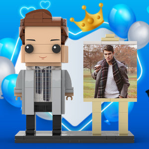 Full Body Customizable 1 Person Stylish Young Daddy With Scarf Custom Brick with Frame Figures Small Particle Block Toy Brick Me Figures For Father's Day - MadeMineAU