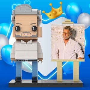 Full Body Customizable 1 Person Daddy With Classic White Shirt And Jeans Custom Brick with Frame Figures Small Particle Block Toy Brick Me Figures For Father's Day - MadeMineAU