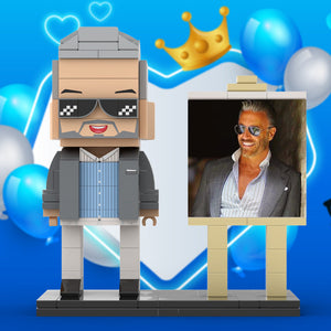 Full Body Customizable 1 Person Cool Daddy In Grey Suit With Sunglasses Custom Brick with Frame Figures Small Particle Block Toy Brick Me Figures For Father's Day - MadeMineAU