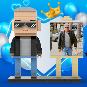 Full Body Customizable 1 Person Cool Grey Hair Daddy Street Photo With Classic Outfit Custom Brick with Frame Figures Small Particle Block Toy Brick Me Figures For Father's Day - MadeMineAU