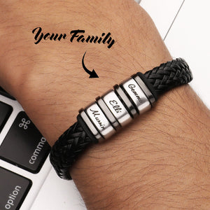 Christmas Gift Personalized Bracelet For Men, Personalized Gift For Dad Name Black Bracelet - MadeMineAU