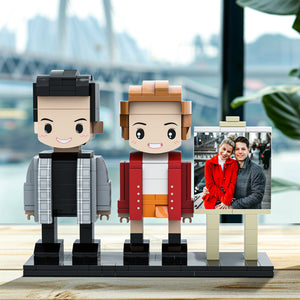 Cool Couple Full Body Customizable 2 People Photo Frame Custom Cute Brick Figures Small Particle Block Gifts for Him - MadeMineAU