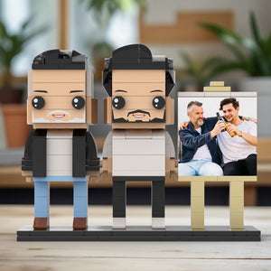 Full Body Customizable 2 People Fully Grown Son Having A Beer With His Dad Man Photo Frame Personalized Custom Brick Figures Small Particle Block Toy Personalized For Father's Day - MadeMineAU