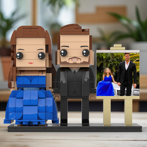 Full Body Customizable 2 People Dad And His Daughter In Perfect Blue Dress Photo Frame Personalized Custom Brick Figures Small Particle Block Toy Personalized For Father's Day - MadeMineAU