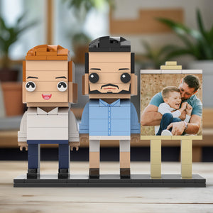 Full Body Customizable 2 People Dad Cuddle His Son Little Boy Photo Frame Personalized Custom Brick Figures Small Particle Block Toy Personalized For Father's Day - MadeMineAU