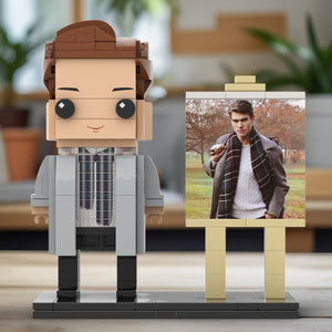 Full Body Customizable 1 Person Stylish Young Daddy With Scarf Custom Brick with Frame Figures Small Particle Block Toy Brick Me Figures For Father's Day - MadeMineAU