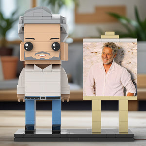 Full Body Customizable 1 Person Daddy With Classic White Shirt And Jeans Custom Brick with Frame Figures Small Particle Block Toy Brick Me Figures For Father's Day - MadeMineAU