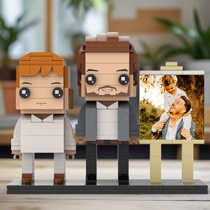 Full Body Customizable 2 People Little Son Sit On Daddy's Shoulder Photo Frame Personalized Custom Brick Figures Small Particle Block Toy Personalized For Father's Day - MadeMineAU