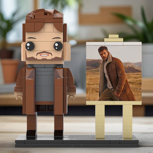 Full Body Customizable 1 Person Cool Young Daddy In Long Brown Coat Custom Brick with Frame Figures Small Particle Block Toy Brick Me Figures For Father's Day - MadeMineAU