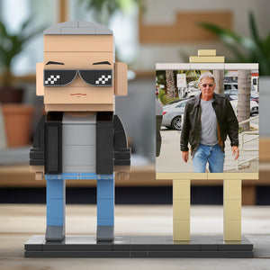 Full Body Customizable 1 Person Cool Grey Hair Daddy Street Photo With Classic Outfit Custom Brick with Frame Figures Small Particle Block Toy Brick Me Figures For Father's Day - MadeMineAU