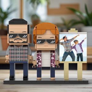 Full Body Customizable 2 People Daddy And His Son Have a Pose Towards Sun Photo Frame Personalized Custom Brick Figures Small Particle Block Toy Personalized For Father's Day - MadeMineAU