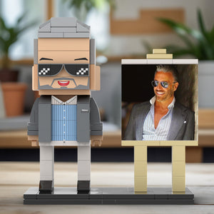 Full Body Customizable 1 Person Cool Daddy In Grey Suit With Sunglasses Custom Brick with Frame Figures Small Particle Block Toy Brick Me Figures For Father's Day - MadeMineAU