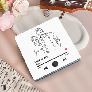 Custom Line Art Music Fridge Magnet Personalised Photo Fridge Magnet Can Play Songs Gifts for Couple - MadeMineAU