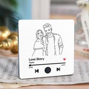 Custom Line Art Music Fridge Magnet Personalised Photo Fridge Magnet Can Play Songs Gifts for Couple - MadeMineAU