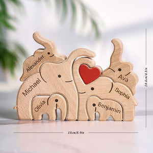 Wooden Family Elephant Puzzle Custom Names Home Decor House Warming Gifts