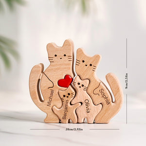 Wooden Cats Family Custom Names Puzzle Home Decor Gifts