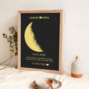 Custom Moon Phase and Names Wooden Frame with Your Text