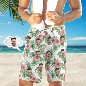 Custom Face Beach Short Personalised Photo Tropical Aloha Swim Trunks Vacation Party Gift - MadeMineAU