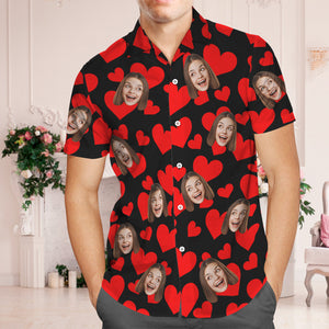 Custom Face Hawaiian Shirt Flamingo Tropical Shirt For Men ALL Over Printed Red Lips Valentine's Day Gifts