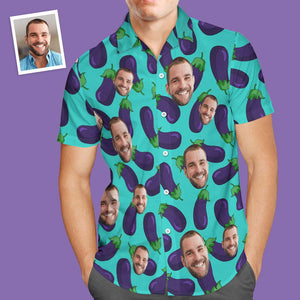 Custom Hawaiian Shirt for Men, Personalized Face, Food, Eggplant Shirt - MadeMineAU