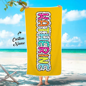 Personalized Dalmatian Dots Beach Towel with Rainbow Name Summer Vacation Bridesmaid Party Gift for Her - MadeMineAU