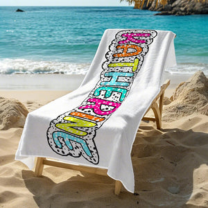 Personalized Dalmatian Dots Beach Towel with Rainbow Name Summer Vacation Bridesmaid Party Gift for Her - MadeMineAU