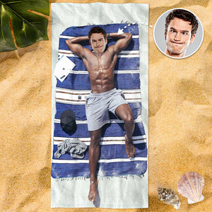 Custom Photo Face Beach Towel Face Towel With Your Dream Body Best Friend Gift 80*160cm - MadeMineAU