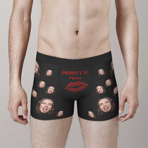 Custom Boxers with Face Briefs for Men Property of Text and Name