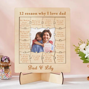 12 Reasons Why I Love You Custom Photo Name Acrylic Wooden Puzzle For Dad