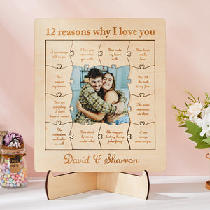 12 Reasons Why I Love You Custom Photo Name Acrylic Wooden Puzzle For Dad