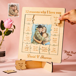 12 Reasons Why I Love You Custom Photo Name Acrylic Wooden Puzzle For Dad