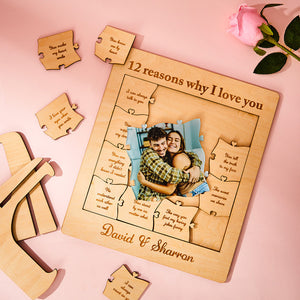 12 Reasons Why I Love You Custom Photo Name Acrylic Wooden Puzzle For Dad