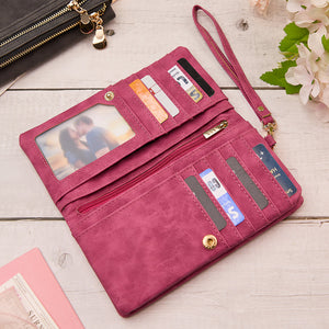 Personalized Leather Wallet with Wristlet Custom Text Wallet Birthday Bridesmaid Gift for Her - MadeMineAU