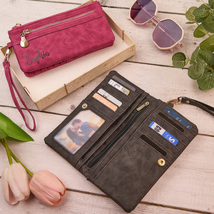 Personalized Leather Wallet with Wristlet Custom Text Wallet Birthday Bridesmaid Gift for Her - MadeMineAU