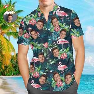 Custom Face Hawaiian Shirt And Beach Shorts Personalised Men's Photo Flamingo Flower Vacation Party Gift