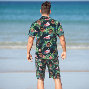 Custom Face Hawaiian Shirt And Beach Shorts Personalised Men's Photo Flamingo Flower Vacation Party Gift