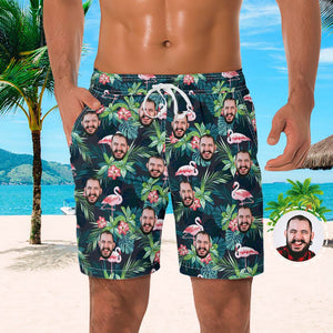 Custom Face Hawaiian Shirt And Beach Shorts Personalised Men's Photo Flamingo Flower Vacation Party Gift