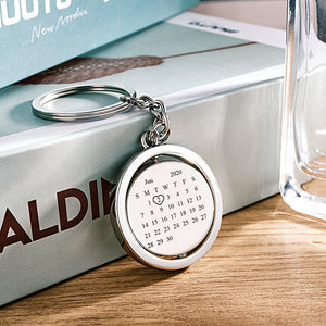 Custom Photo Calendar Keychain Rotate Special Date Couple Anniversary Gifts - MadeMineAU