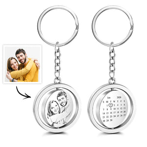 Custom Photo Calendar Keychain Rotate Special Date Couple Anniversary Gifts - MadeMineAU