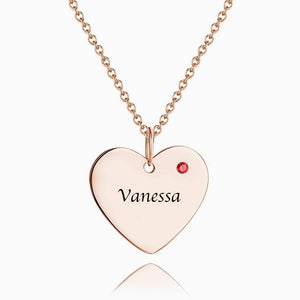 Heart Tag Personalized Birthstone Necklace with Engraving Rose Gold Plated Silver - MadeMineAU