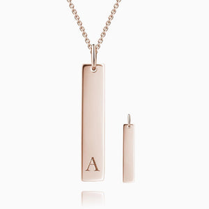 Vertical Initial Bar Necklace with Engraving Rose Gold Plated Silver - MadeMineAU