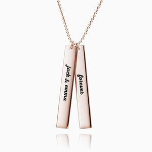 Vertical Two Bar Necklace with Engraving Rose Gold Plated Silver - MadeMineAU