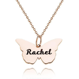Butterfly Engraved Necklace Name Necklace Memorial Gift Friendship Necklace Bridesmaid Gift Rose Gold Plated Silver - MadeMineAU