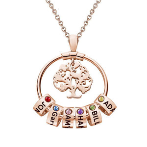 Life Tree Engraved Necklace With Custom One Birthstone Gifts - Rose Gold - soufeelus