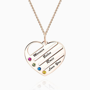 Personalized Birthstone with Engraving Heart Necklace Silver (Crystal Unchangeable) - MadeMineAU
