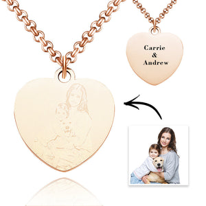 Custom Photo Necklace Heart Necklace Engraved Necklace Rose Gold Gifts For Mom