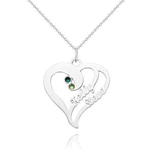 Name Necklace with Birthstone, Heart Necklace Silver - MadeMineAU