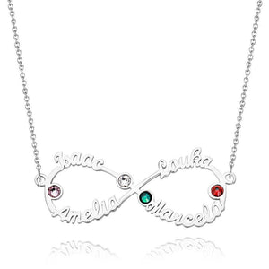 Name Necklace with Birthstone Infinity Necklace Four Names Four Birthstones Silver - MadeMineAU