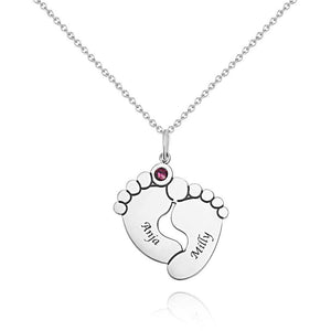 Custom Birthstone Necklace with Engraving, Cute Feet Name Necklace Silver - MadeMineAU